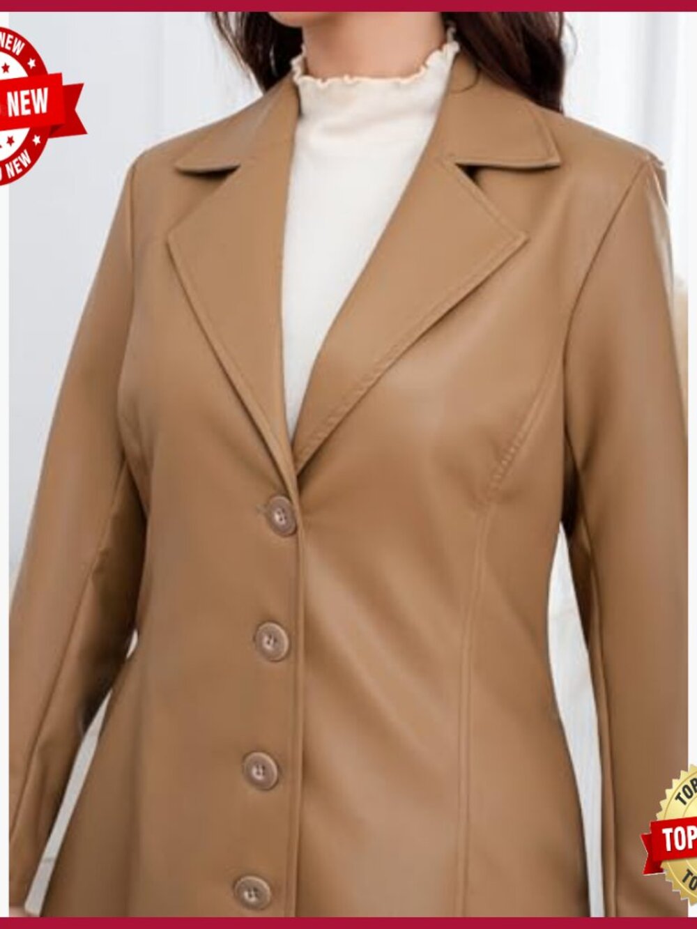 Faux Leather Trench Coat Maxi Length Lapel Button Down Overcoat - Picture 7 of 7